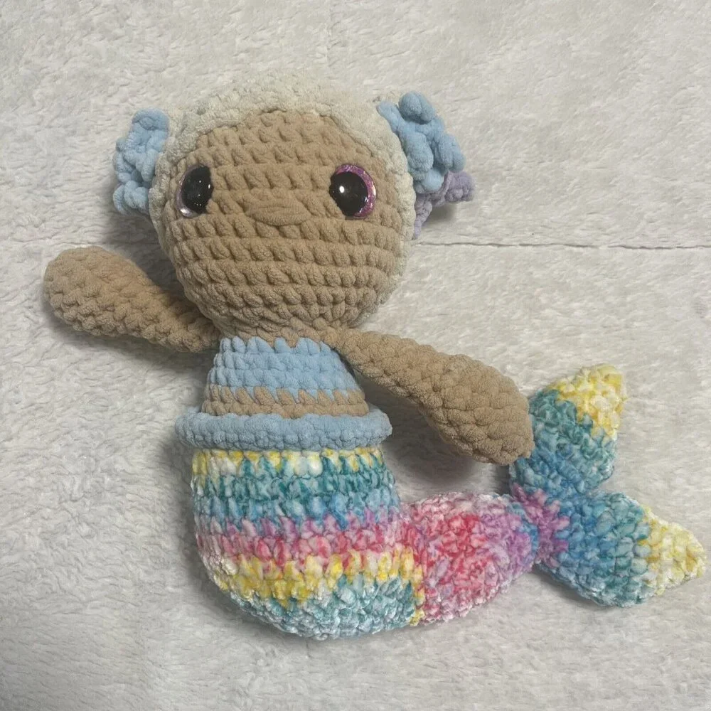 Sandy Beach Multicolor Mermaid - Crochet Stuffed Yarn Plushie - Handmade NWOT - Picture 1 of 9